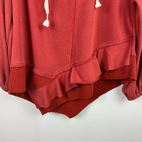 POL Burnt Orange oversized asymmetrical ruffled hem hoodie size: S - Picture 6 of 15